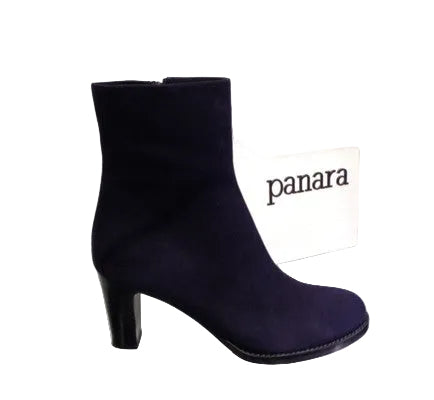 3268-Camo Suede Enkellaars met hak Donker Blauw