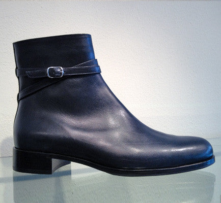 3322-Calf Leren Enkellaars met rits Donker Blauw