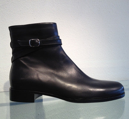 3322-Calf Leren Enkellaars met rits Zwart