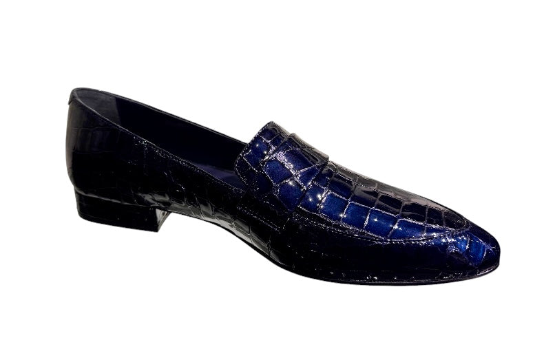 3445-Cocco Marina Leren instapper met platte hak Blauw