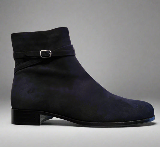3322-Camo Suede Enkellaars Donker Blauw