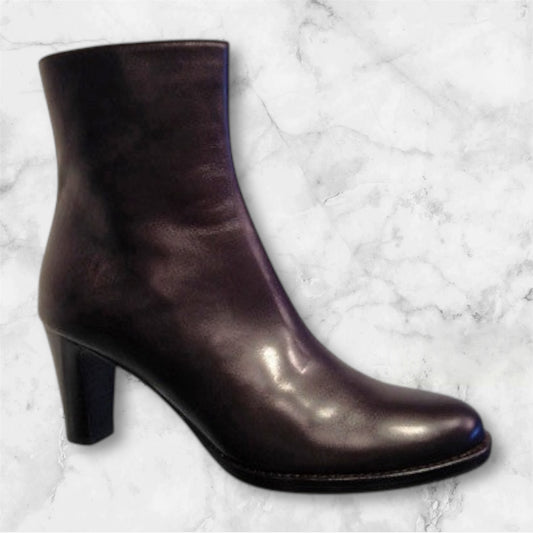 3268-Calf Kalfsleren Enkellaars met hak Donker Bruin